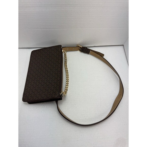 Michael Kors Brown MK Signature Fanny Pack Belt Bag Medium with gold chain Small - Picture 6 of 10